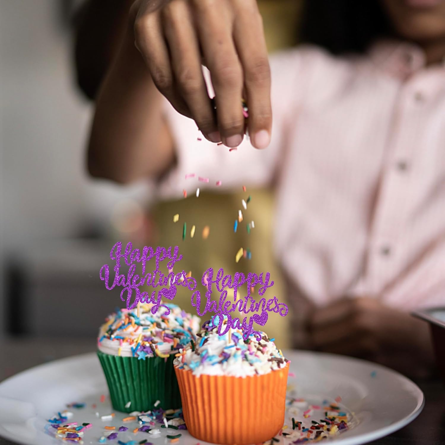 Rsstarxi 24 Pack Happy Valentine's Day Cupcake Toppers Glitter Love Sweet Heart Theme Valentine's Day Cupcake Picks Decoration for Happy Valentine's Day Birthday Party Cake Decorations Supplies Purple - Image 5