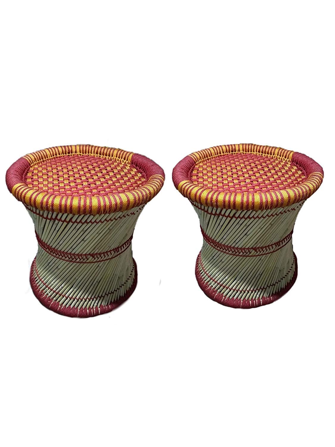 HM ServicesCane Bamboo Stool/Muddha for Outdoor/Indoor/Furnishing/Color: Multicolor (Pack of 2)-image-13