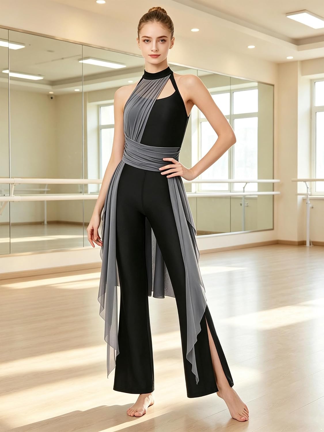 Women Sleeveless Gymnastics Unitard Lyrical Dance Costume Full Body