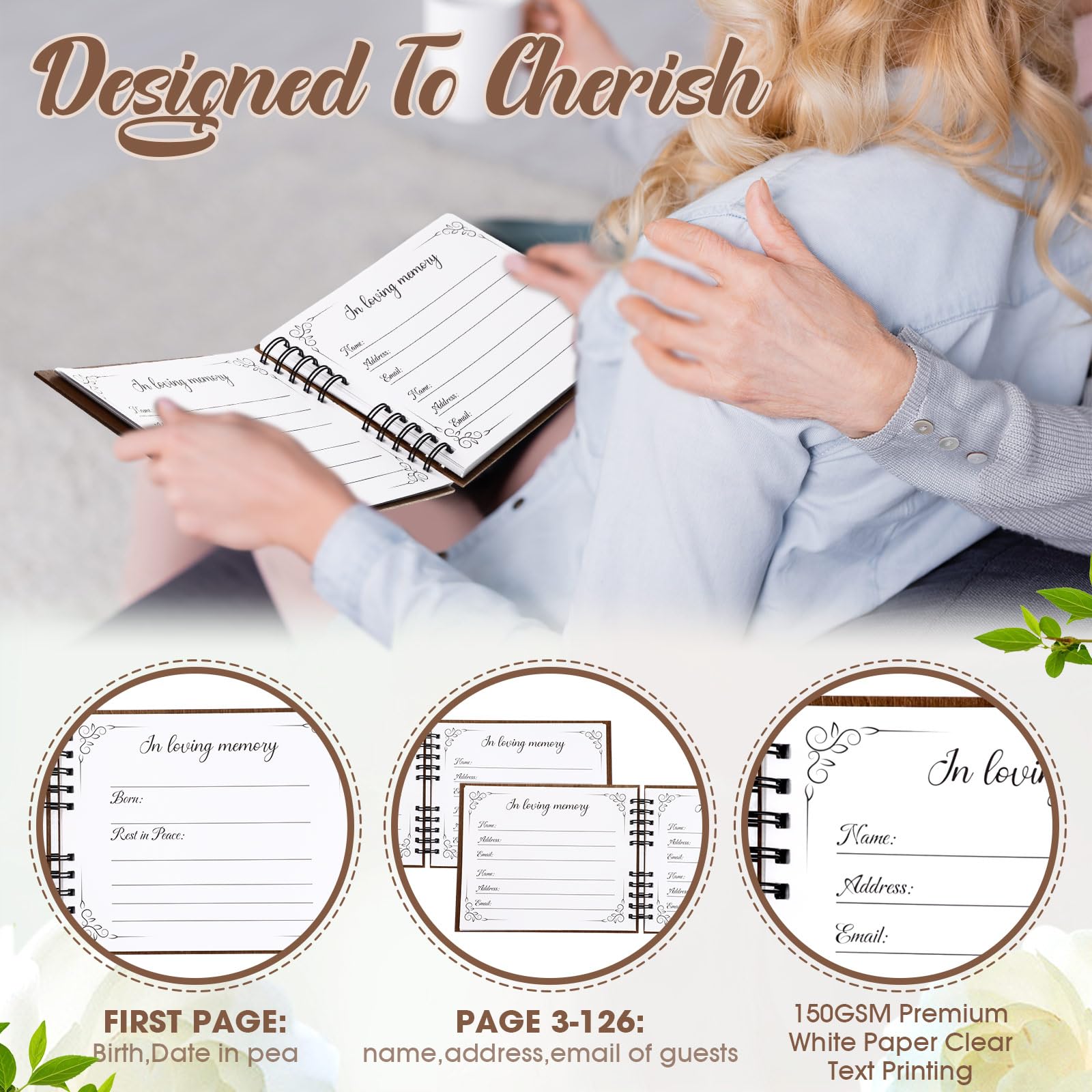 Engrowtic Juego de 64 libros de invitados funerarios de madera con diseño de cardenal para celebrar la vida por el servicio conmemorativo en memoria amorosa, 60 piezas de tarjetas de memoria, caja de