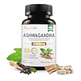 Ashwagandha Supplements 2400mg Organic with Black Pepper Vitamin B12 & B6 for Max Absorption Stress Relief Athletic Performance for Men & Women 60 Capsules