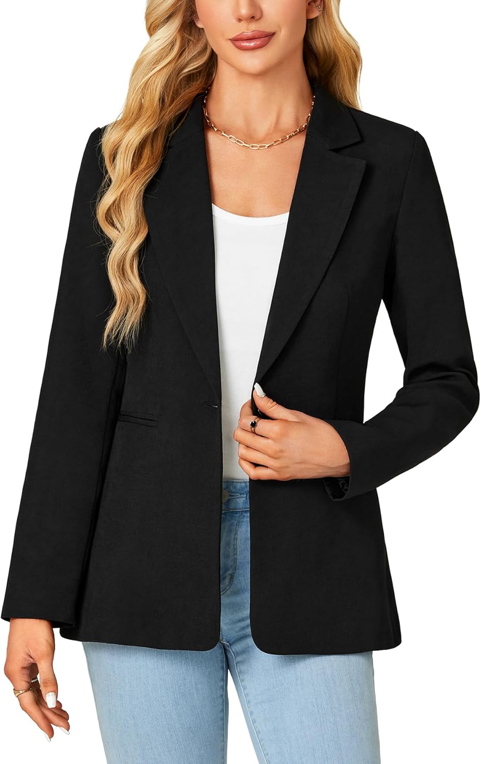 Rooscier Women's Blazer Jackets Long Sleeve Lapel Work Office Suits with Padded Shoulder