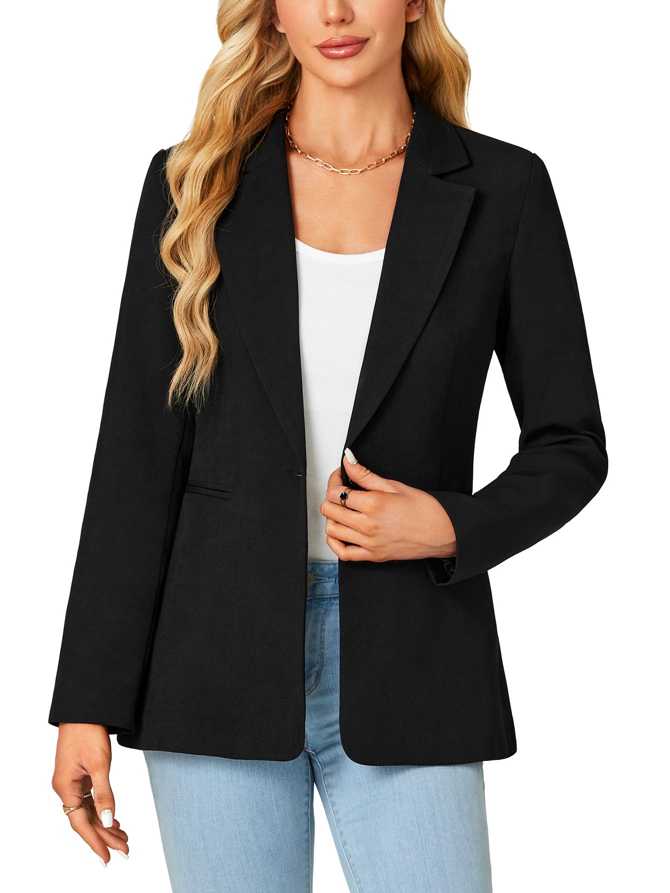 Rooscier Womens Blazer Jackets Long Sleeve Lapel Work Office Suits with Padded Shoulder