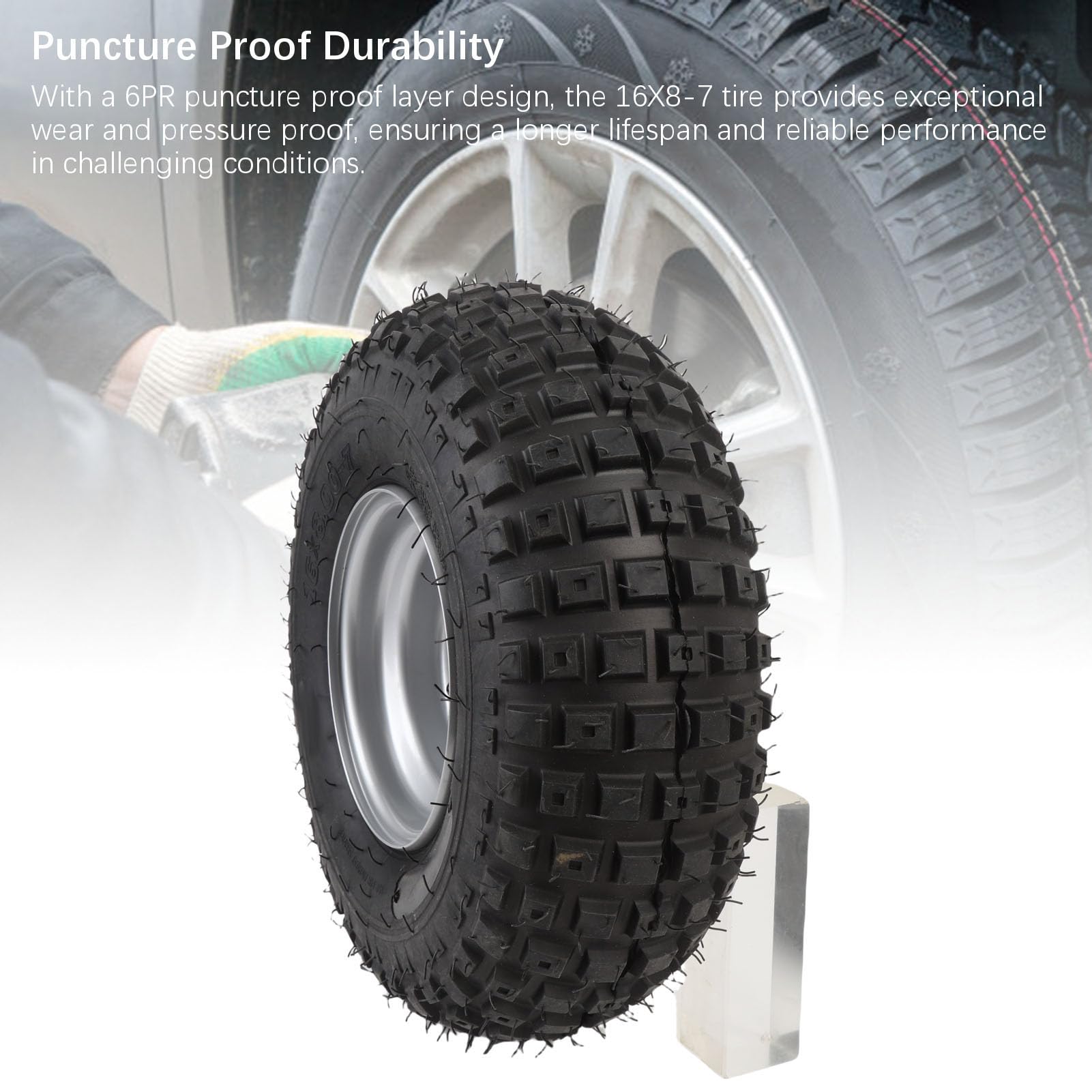 Acouto Tire 16x8-7 avec Roue 16x8-7 et 6pr Prevure Prooft ATV Utv Go Kart Chariot Pneu de Pneu Spécialement Conçu pour Une Excellente Adhérence avec Un Concentrateur à 3 Trous pour Une