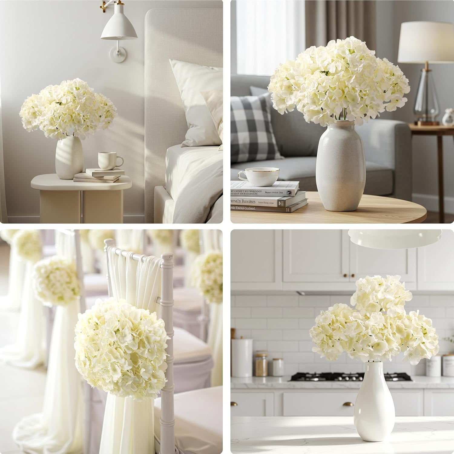 Auihiay 10PCS Hydrangea Artificial Flowers, Faux Champagne Flowers for Wedding Centerpieces, DIY Bouquets, Bridal Shower, Floral Decor Home Decoration with Stems (VASE NOT Included)