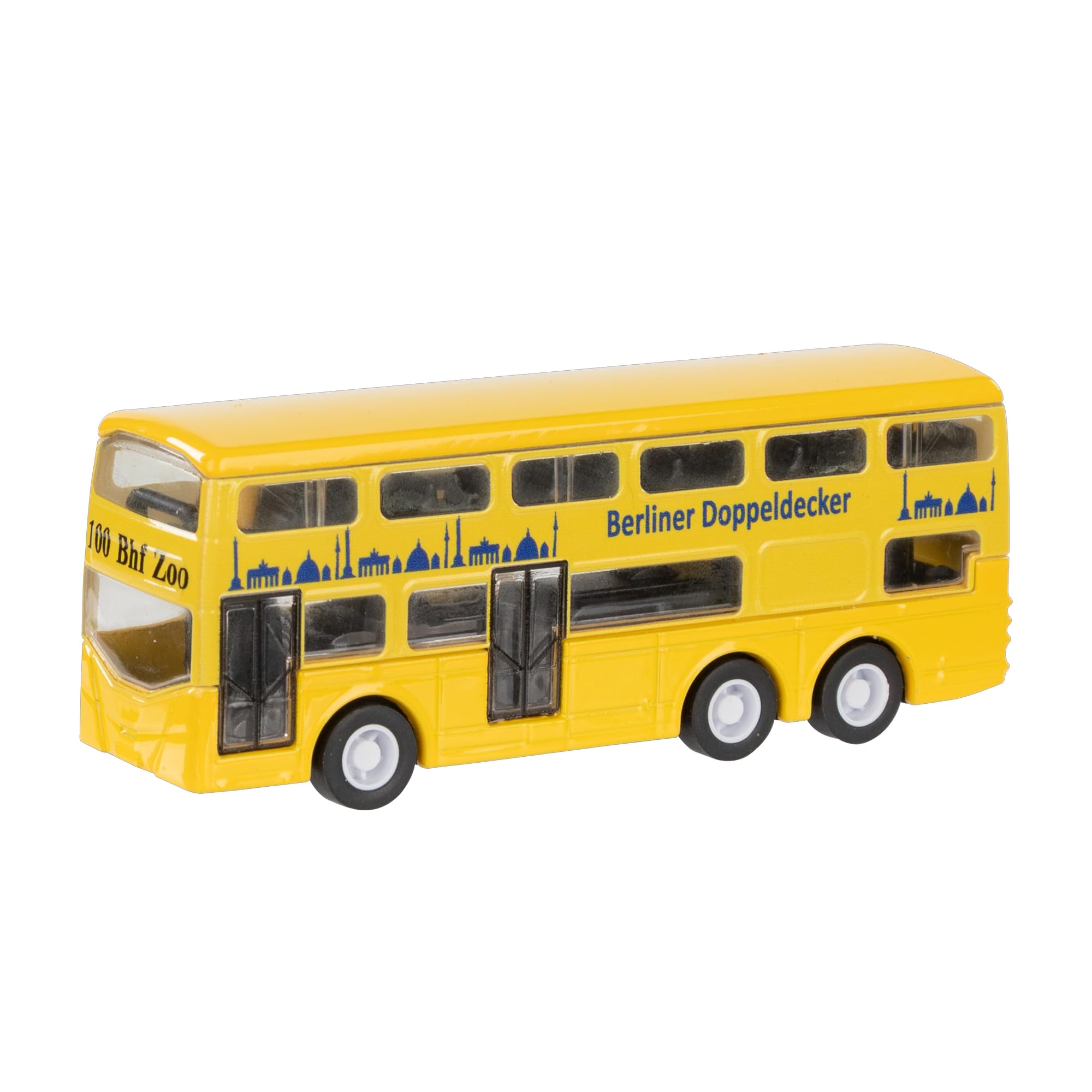 Idena 40392 Berlin Double Decker Bus in Yellow, Approx. 13 x 10 x 4 cm, Metal Model Car with Freewheel, as a Toy Car, Souvenir or Collector's Item