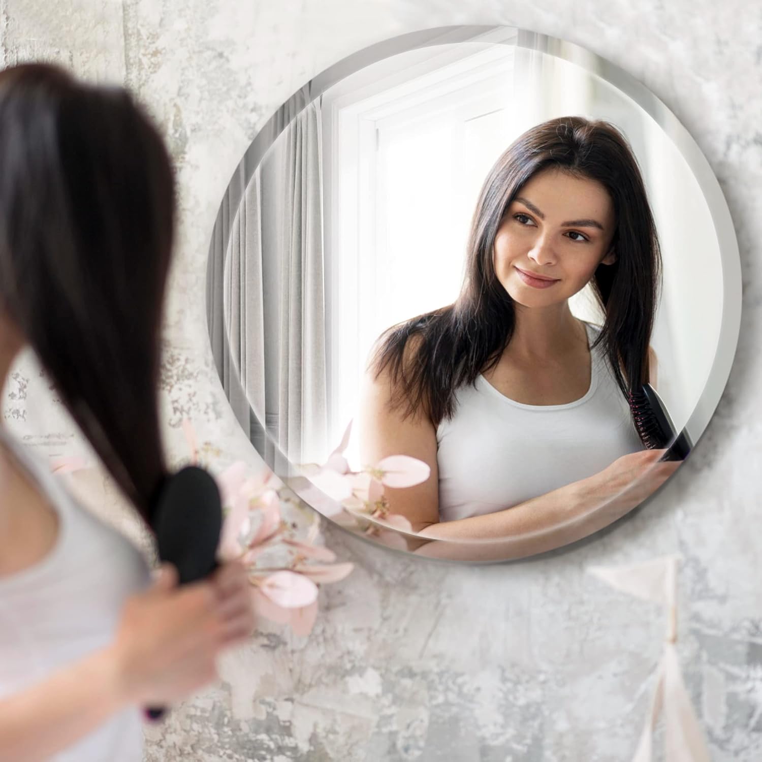 MZON 36 Inch Frameless Round Mirror,Circle Wall Mirror with Beveled Polished Edge for Bathroom, Vanity, Entryways