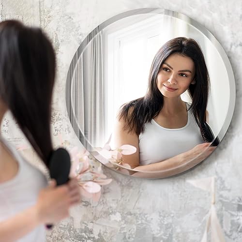 Miniatura 5 de MZON Espejo redondo sin marco de 32 pulgadas, espejo de pared circular con borde pulido biselado para baño, tocador, entradas