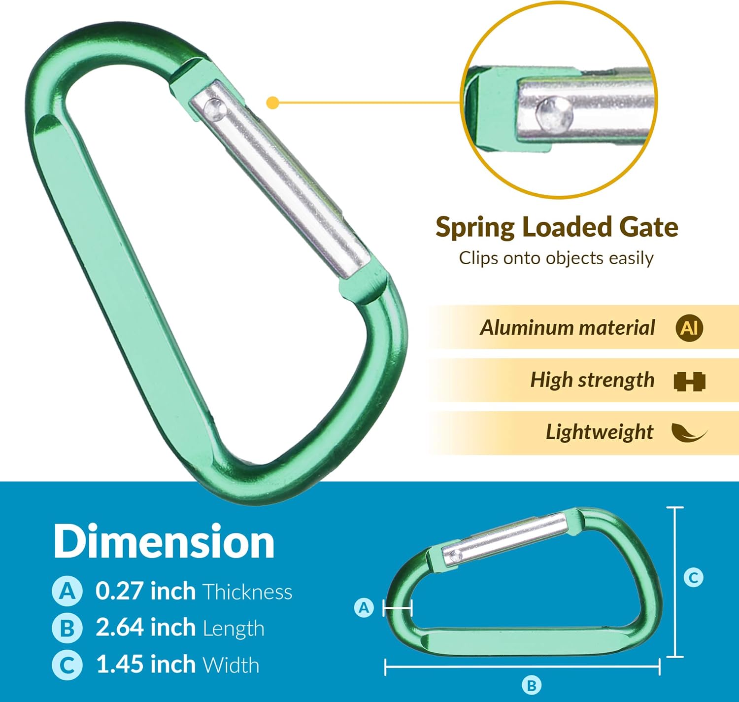 Keychain Carabiner Clip - 2.6" Small D-Ring Lightweight Color Set Key Chain Belt Clip Outdoor Backpacking Gate Snap Hook Camping, 6 pcs Pack - Image 2