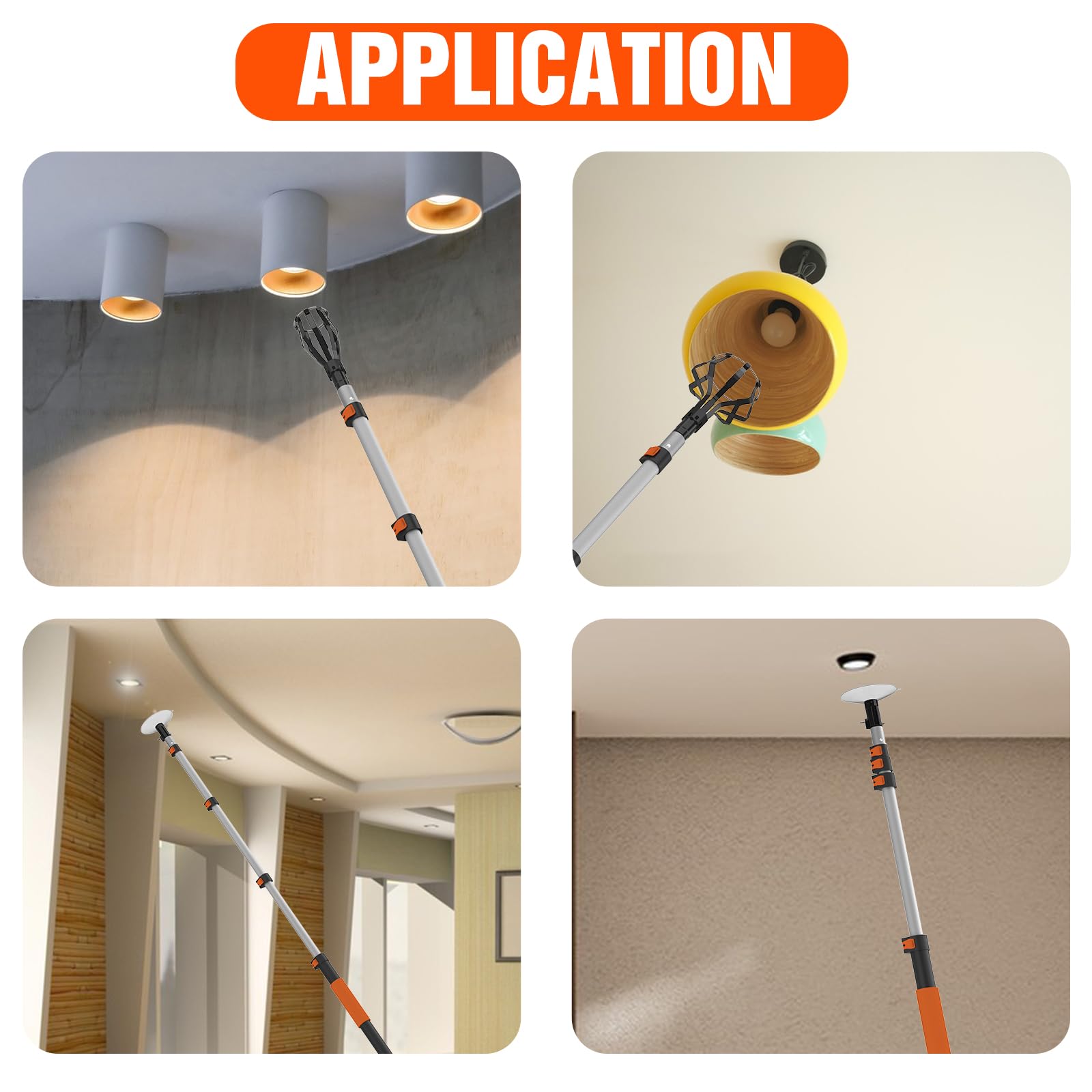 LAANPOLE Changeur 3,6m D’ampoules pour Hauts Plafonds, avec Paniers et Ventouse pour Luminaires Encastrés, Perche Télescopique Réglable
