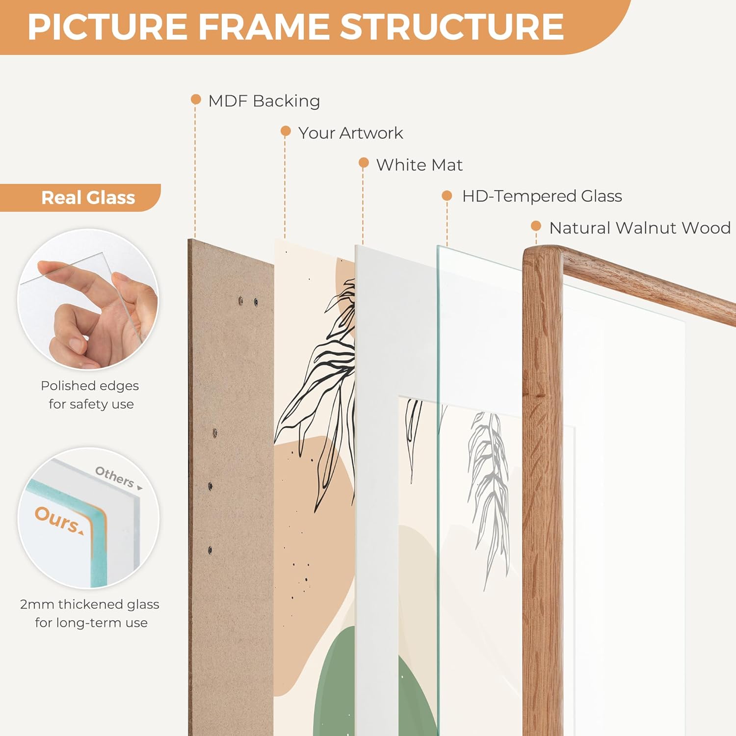 Axeman 6x8 Oak Frame Set of 3 - Rounded Corner 6 x 8 Picture Frame Matted to 5x7 - Natural Oak Wood Photo Frame with Tempered Glass for Tabletop or Wall Mount Display