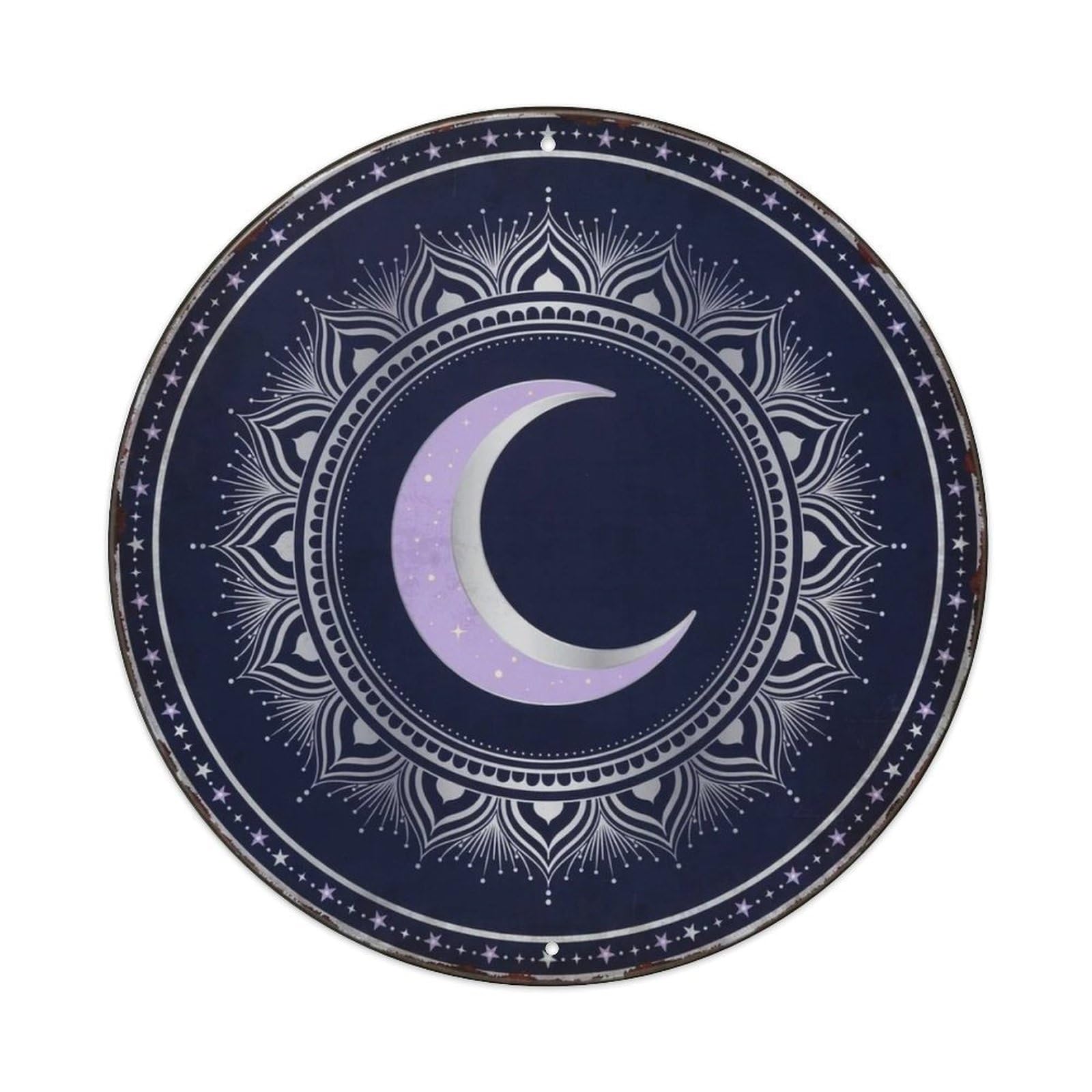 Celestial Moon Mandala Boho Round Metal Tin Sign Plaque