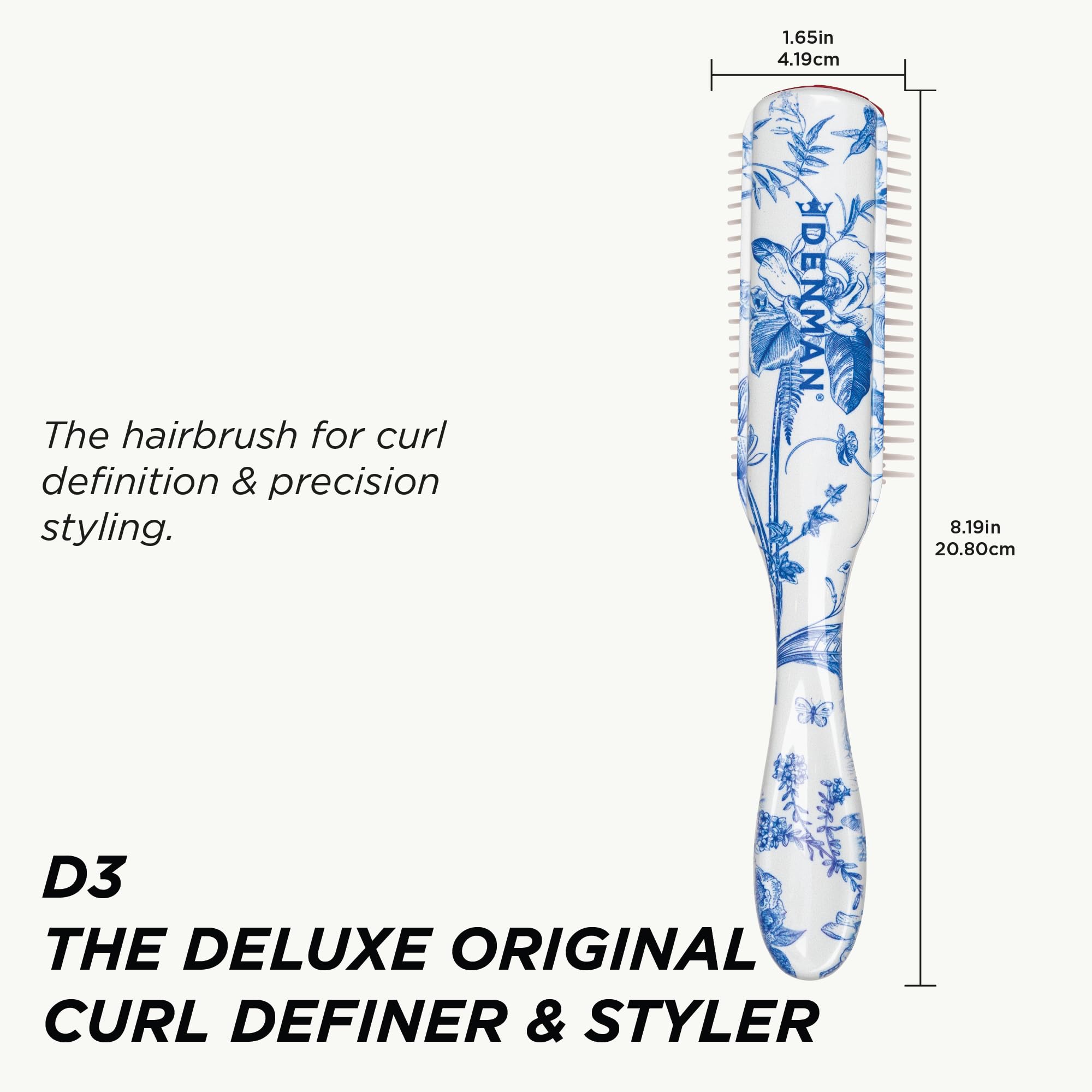 Denman D3 Original Curl Definer & Styler, Curly Hair Brush for Women & Men – 7 Row Detangling & Curl Defining Brush for Smooth Defined Curls - precyzyjny pędzel do stylizacji prostych włosów, D3 Blue