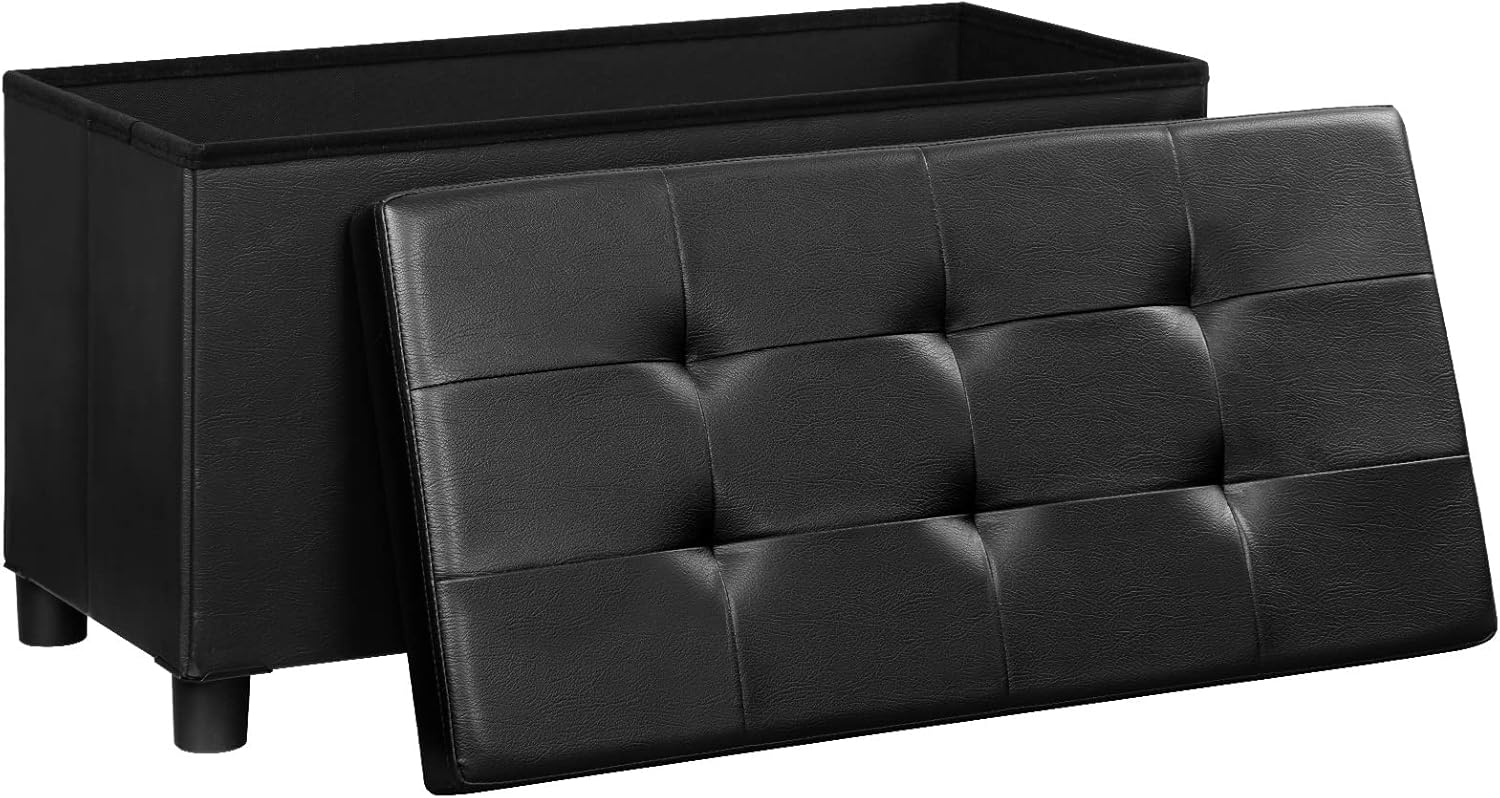 HOOBRO Storage Ottoman Bench, Folding Storage Chest, Footrest Bench with Storage, Storage Bench with Legs, Holds up to 660 lb, for Living Room, Bedroom, Entryway, Black BK76CW01