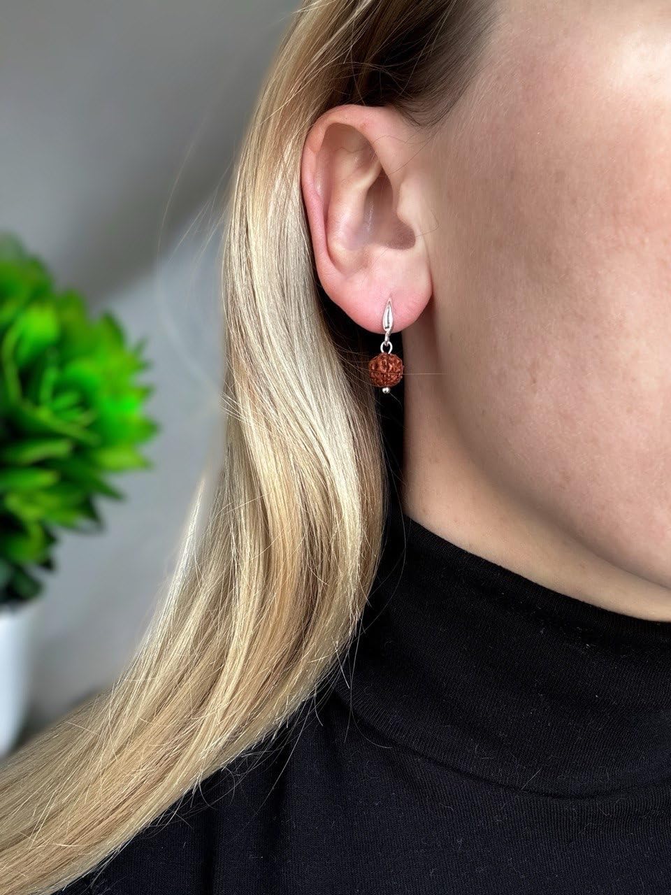 Rudraksha Earrings Silver HANDMADE with Small Real 5 Mukhi Bead, Healing Jewelry, Hindu Shiva Shakti Symbol, Kundalini Yoga, Spiritual Vedic Gift for Women