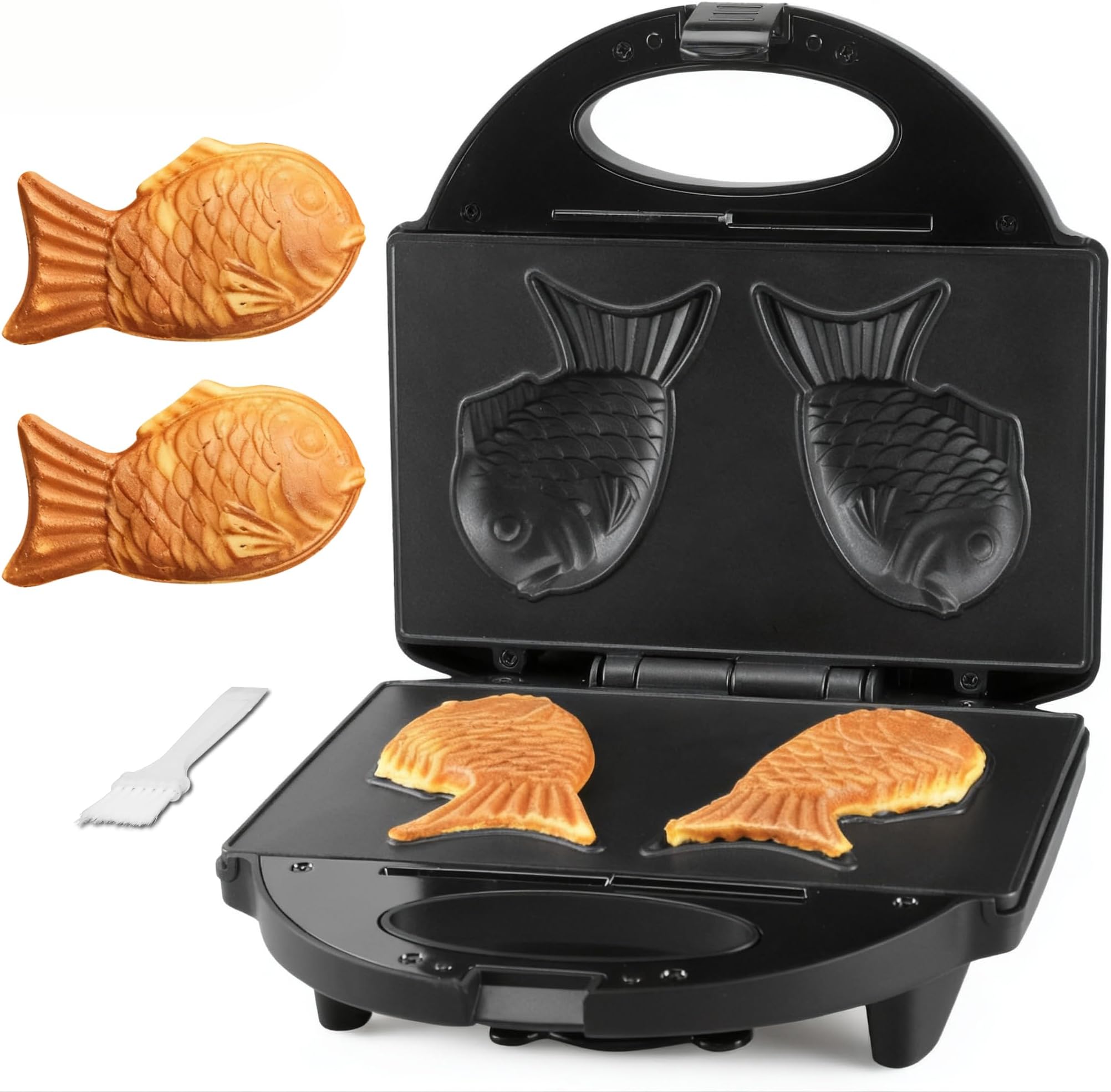 FineMade Taiyaki Fish Waffle Maker Machine with Non Stick Cooking Plate, Electric Japanese Fish Shaped Waffle Iron Pan, Korean Bungeoppang Pan, Recipe Included