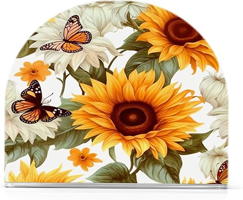 Sunflower and Butterfly Acrylic Napkin Holder Clear Crystal Tissue Paper Dispenser for Table, Kitchen Countertop, Restaurant, Decor