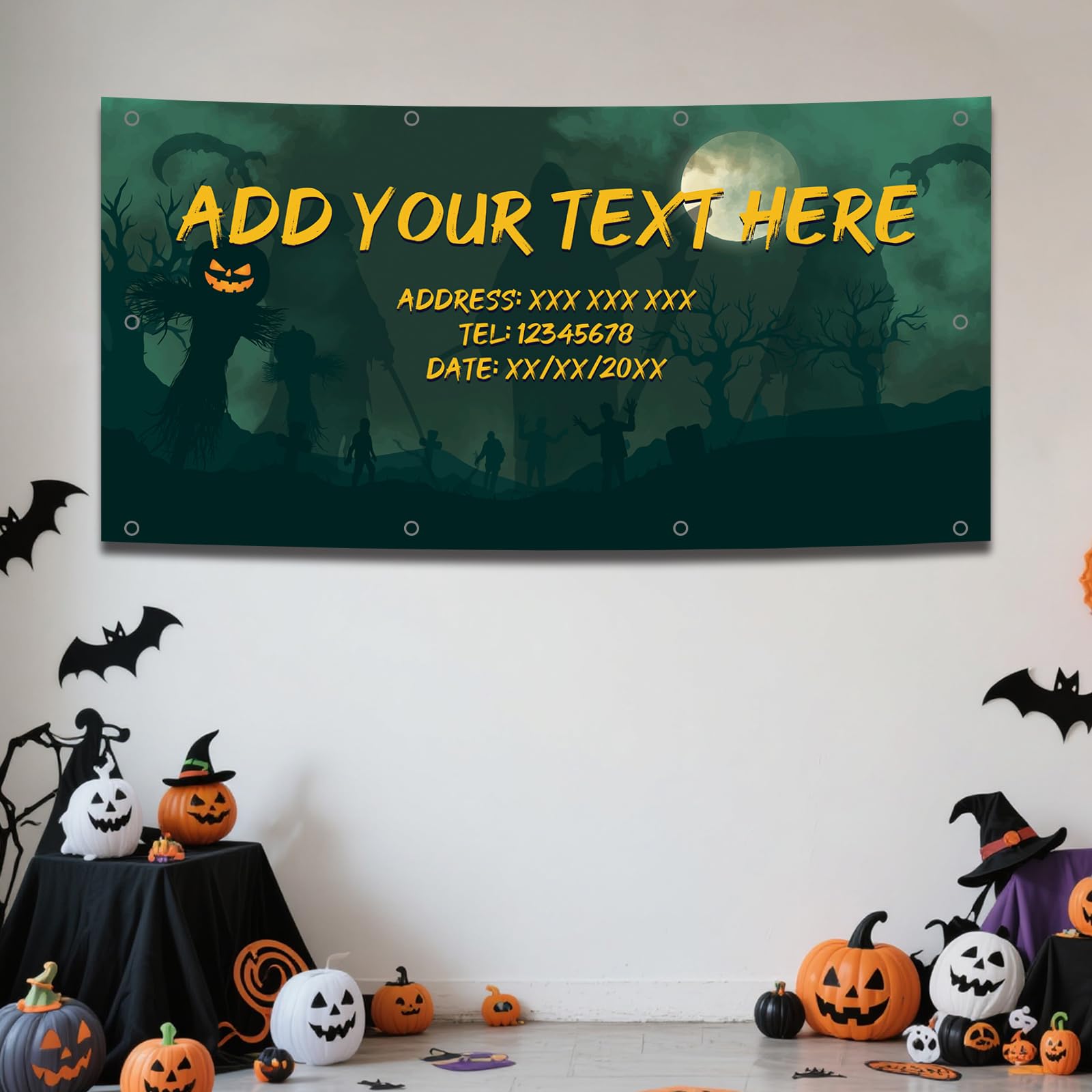 Personalised Halloween Banner Decoration Add Your Own Photo Text Happy Halloween Party Banner Decorations Sign for Front Door Porch Outside Yard Home Party Supplies