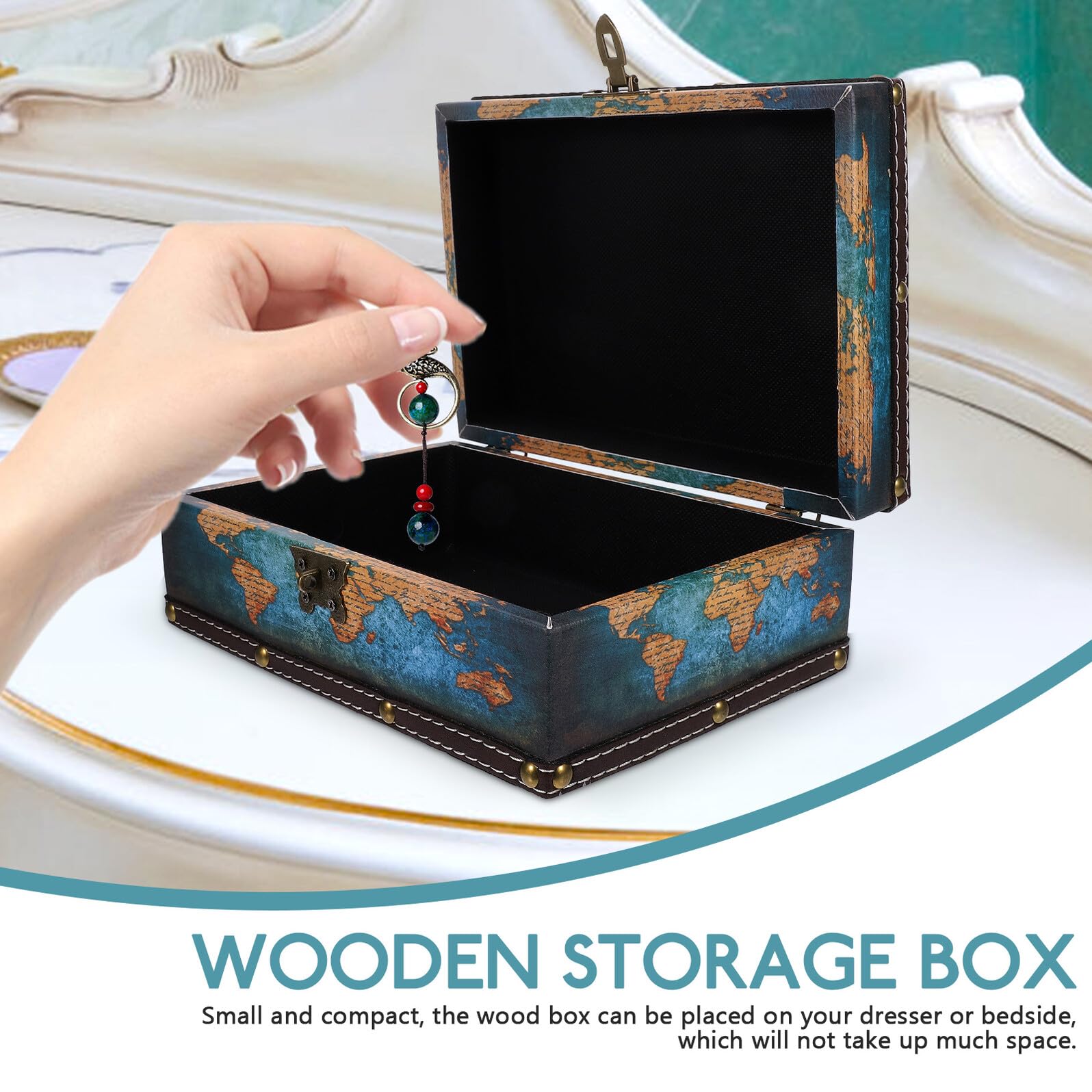Hölzerne Schatztruhe Vintage Stil Schmuckschatulle Mit Muster Für Aufbewahrungsbox Geschenkbox Dekoration Zuhause Büro Schreibtisch Accessoire
