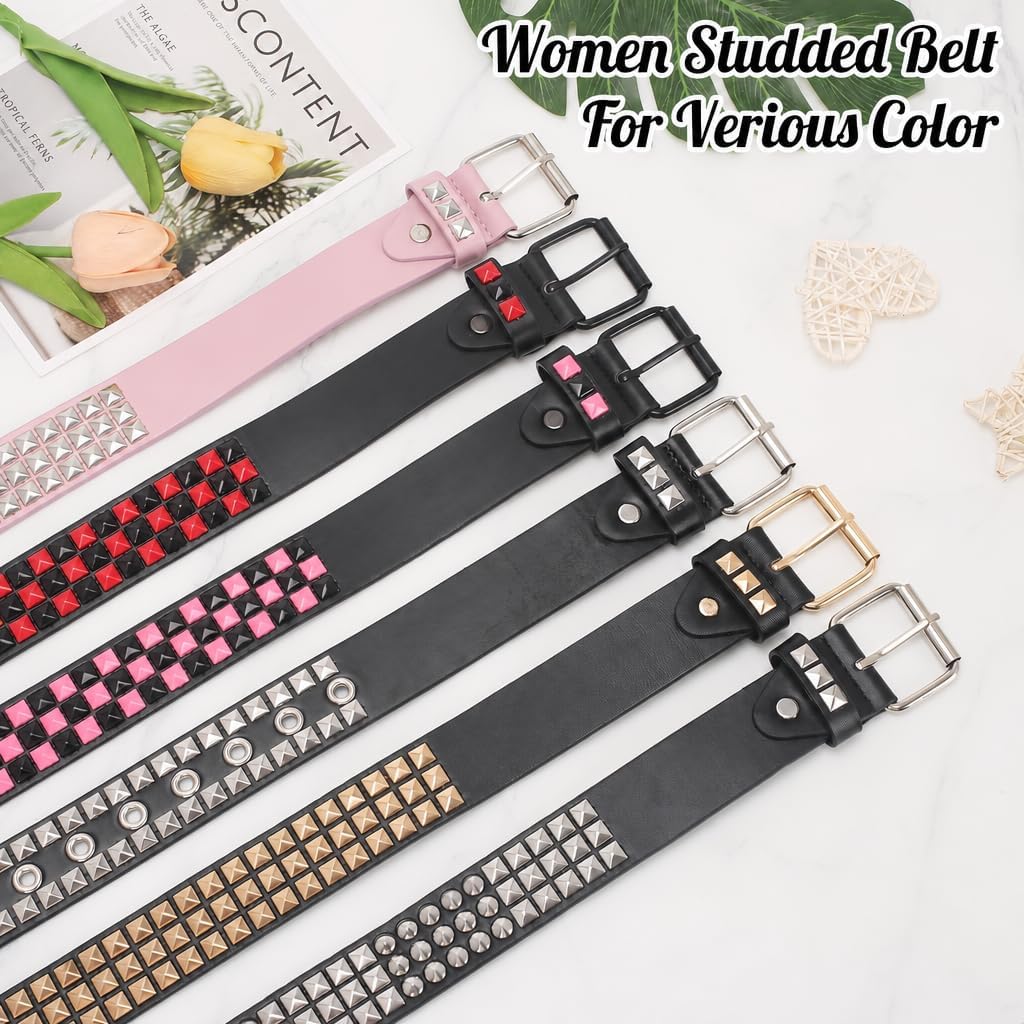 Studded Belt, Metal Punk Rock Rivet belt with Bright Pyramid Studded for Women Men