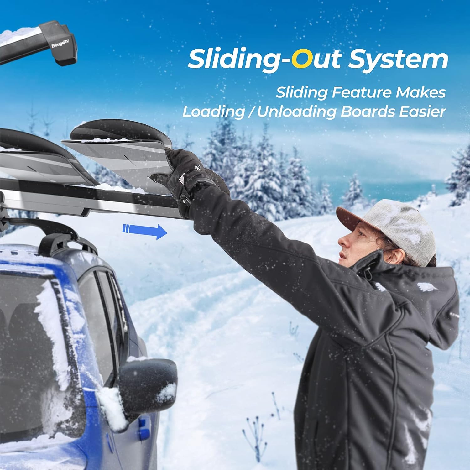 BougeRV Ski & Snowboard Racks 2.0 with Anti-Theft Lock, Extension with Sliding Feature, 28'' Fits 6 Pairs Skis or 4 Snowboards, Universal Mounting System Fits for Square/ Round/ Aero/ Oval Cross Bars : Sports & Outdoors