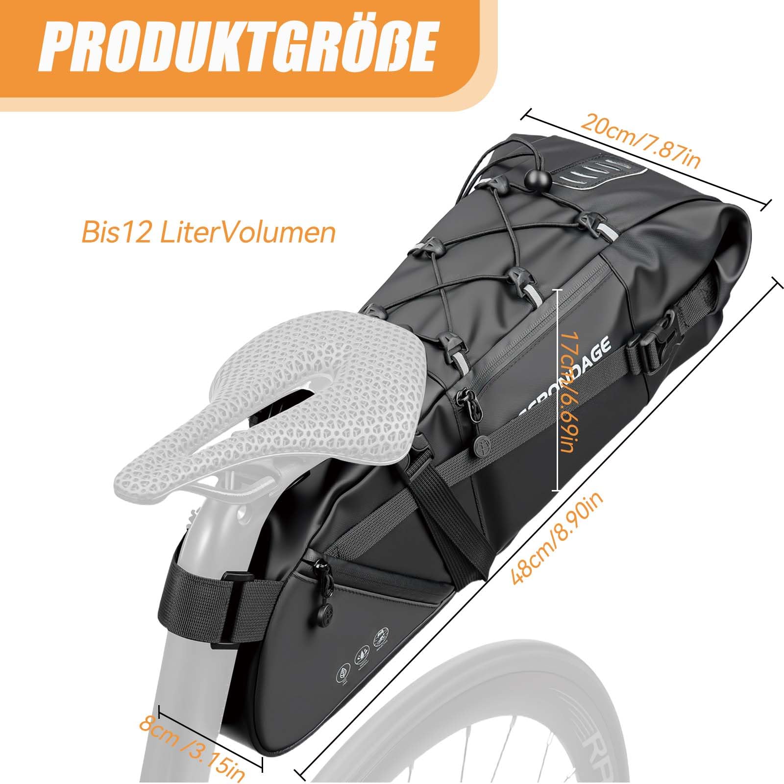 W&H Bikepacking Satteltasche,12 Liter Satteltaschen für Fahrrad mit 4 Seitentaschen,Wasserdicht,Fahrrad Satteltasche für Gravelbike, Rennrad, MTB,Trekking&Reise,schneller Sattelstützen-Montage
