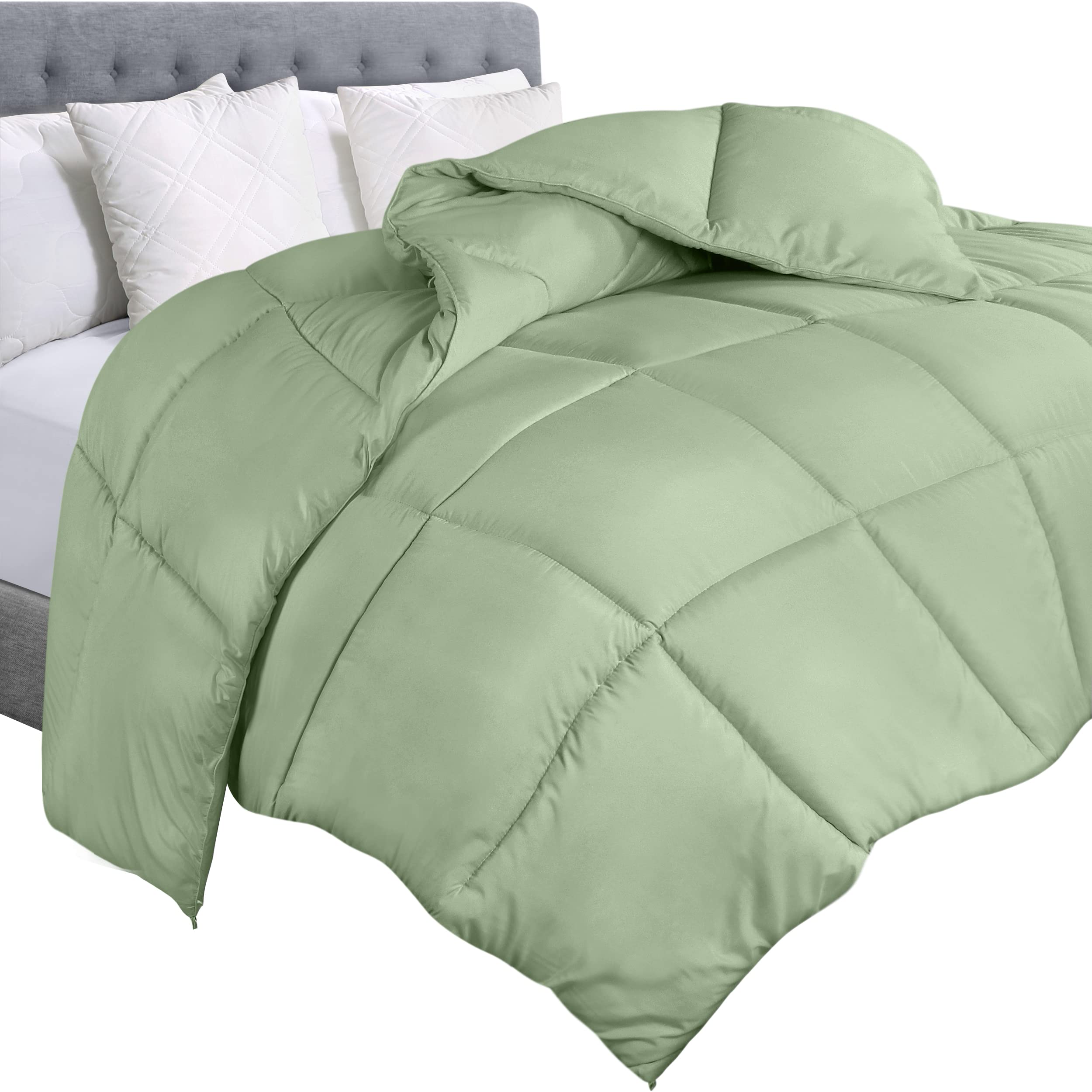Utopia Bedding Comforter Duvet Insert, Quilted Comforter with Corner Tabs, Box Stitched Down Alternative Comforters Queen Size (Sage Green)
