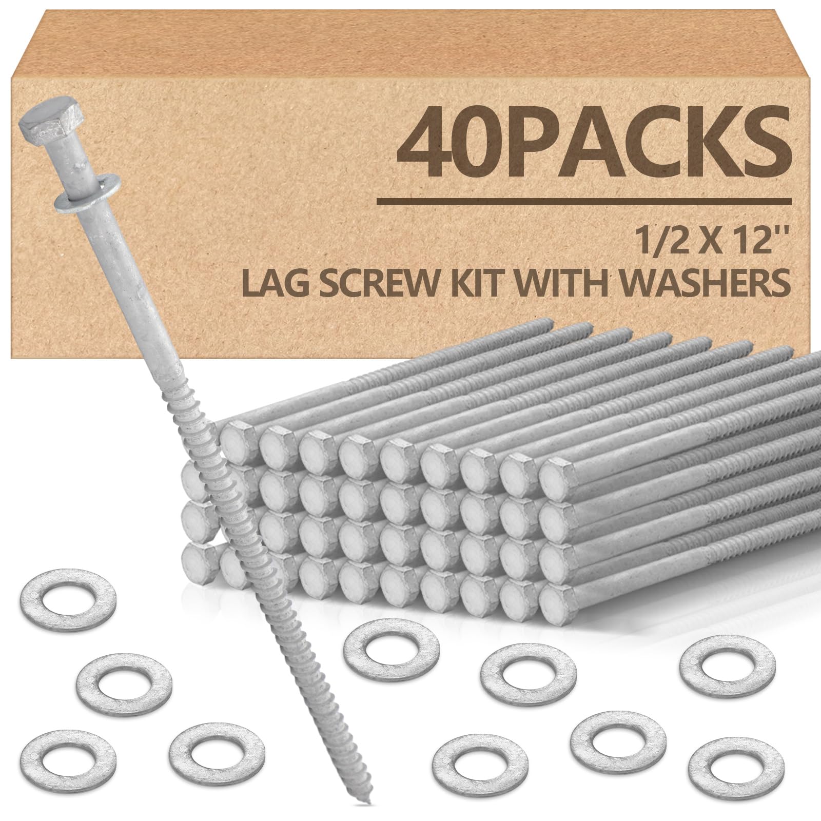 Galvanized Lag Screws - 40 Pack 1/2'' x 4'' -17