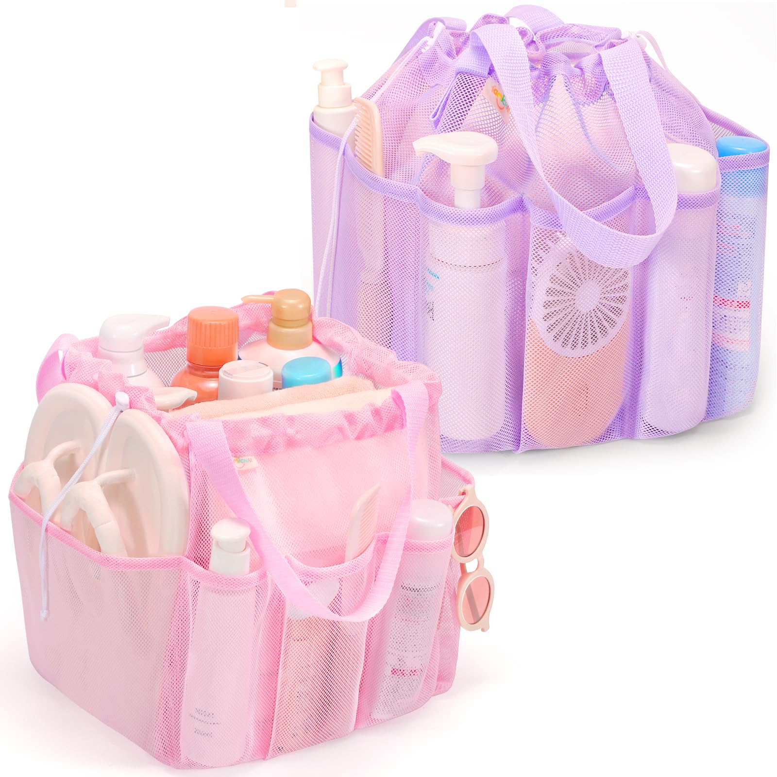 famichan Mesh Shower Caddy Portable with Drawstring Dorm Room Essentials for College Students Girls Large Shower Bag for