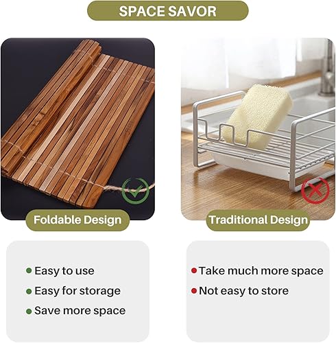 Miniatura 4 de HTB Escurridor de platos de teca sobre el fregadero y caja pequeña de madera para bolsitas de té