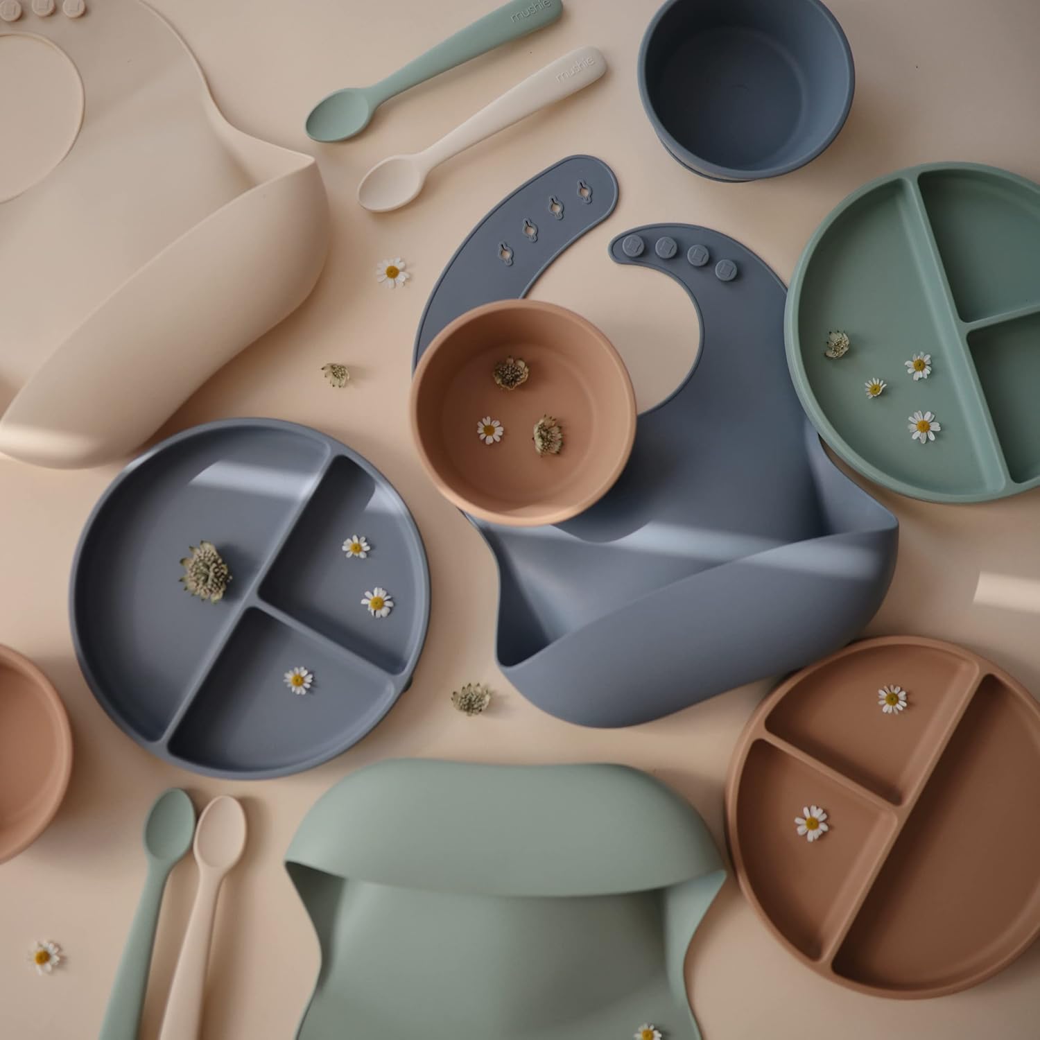 mushie Silicone Suction Plate | BPA-Free Non-Slip Design (Dried Thyme) - Image 3