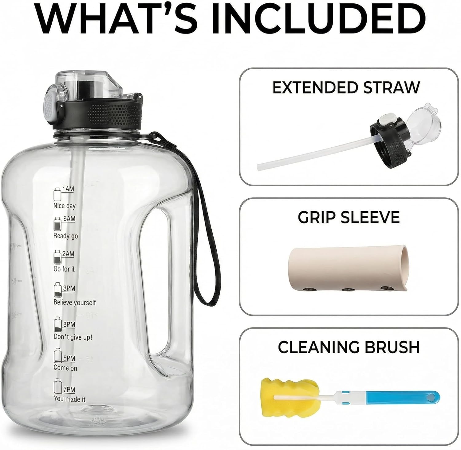 50oz & 84oz Motivational Water Bottle - Time-Marked, Leak Proof & BPA free. 2-in-1 Lid with Straw, Food-Grade Tritan. Half Gallon Sized, Ideal for Gym, Fitness & Outdoor Activities (50oz, U-Pink)