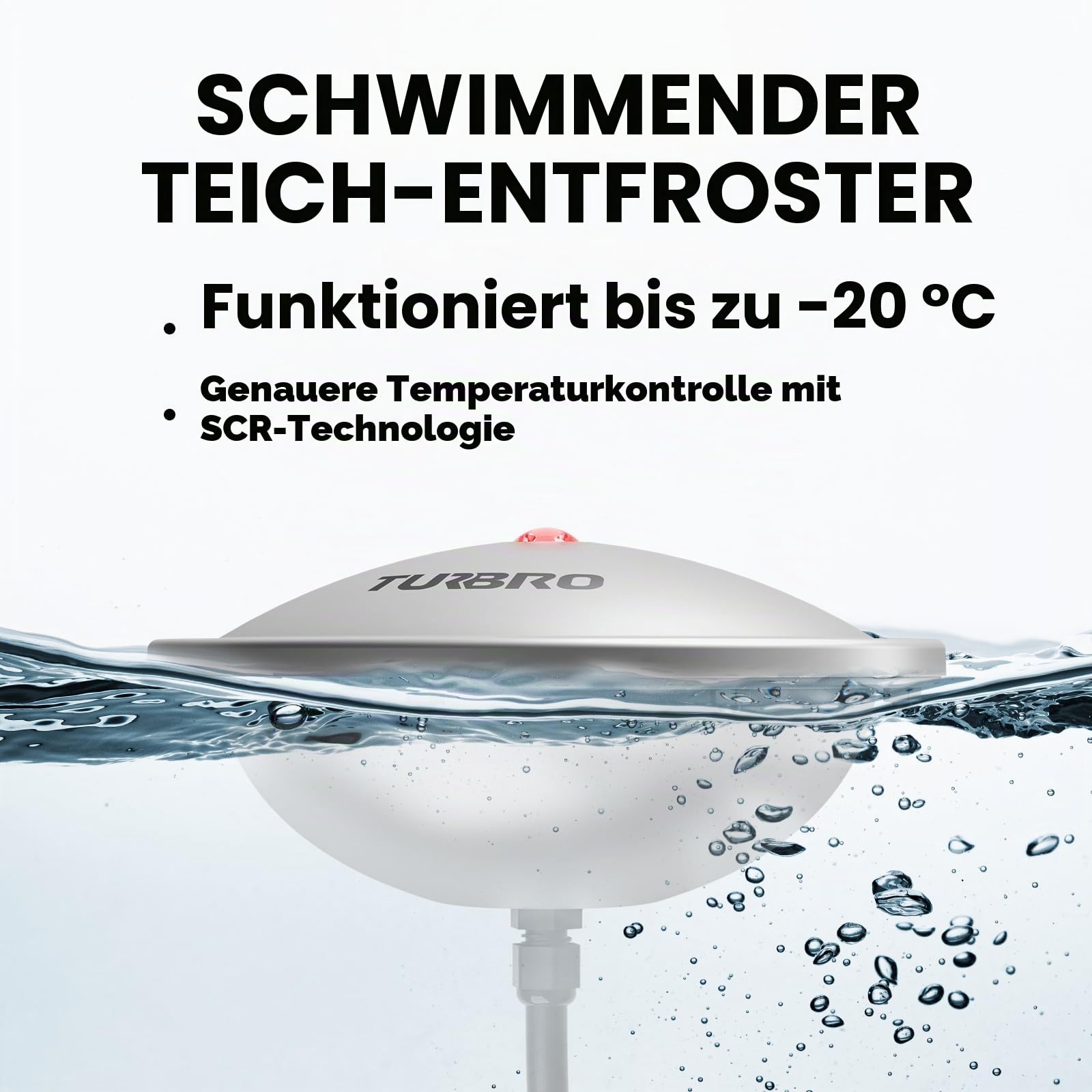TURBRO Teichenteiser Schwimmender Teichheizung mit 10.0 m UL-zugelassener Schnur, Vollständiges Edelstahlgehäuse, GFCI-Leckschutzstecker, für Außenteiche mit Fischen, 400 Watt, PD400A, Silber