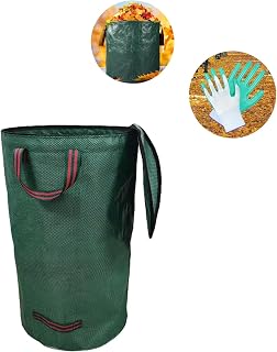 Reusable Yard Waste Bags,with Lid Extra Large Lawn Leaf Bags with Gardening Gloves,Standable Garden Waste Bag With 4 Handles,Container for Leaves,Lawn Debris & Grass Clippings(132Gallon)