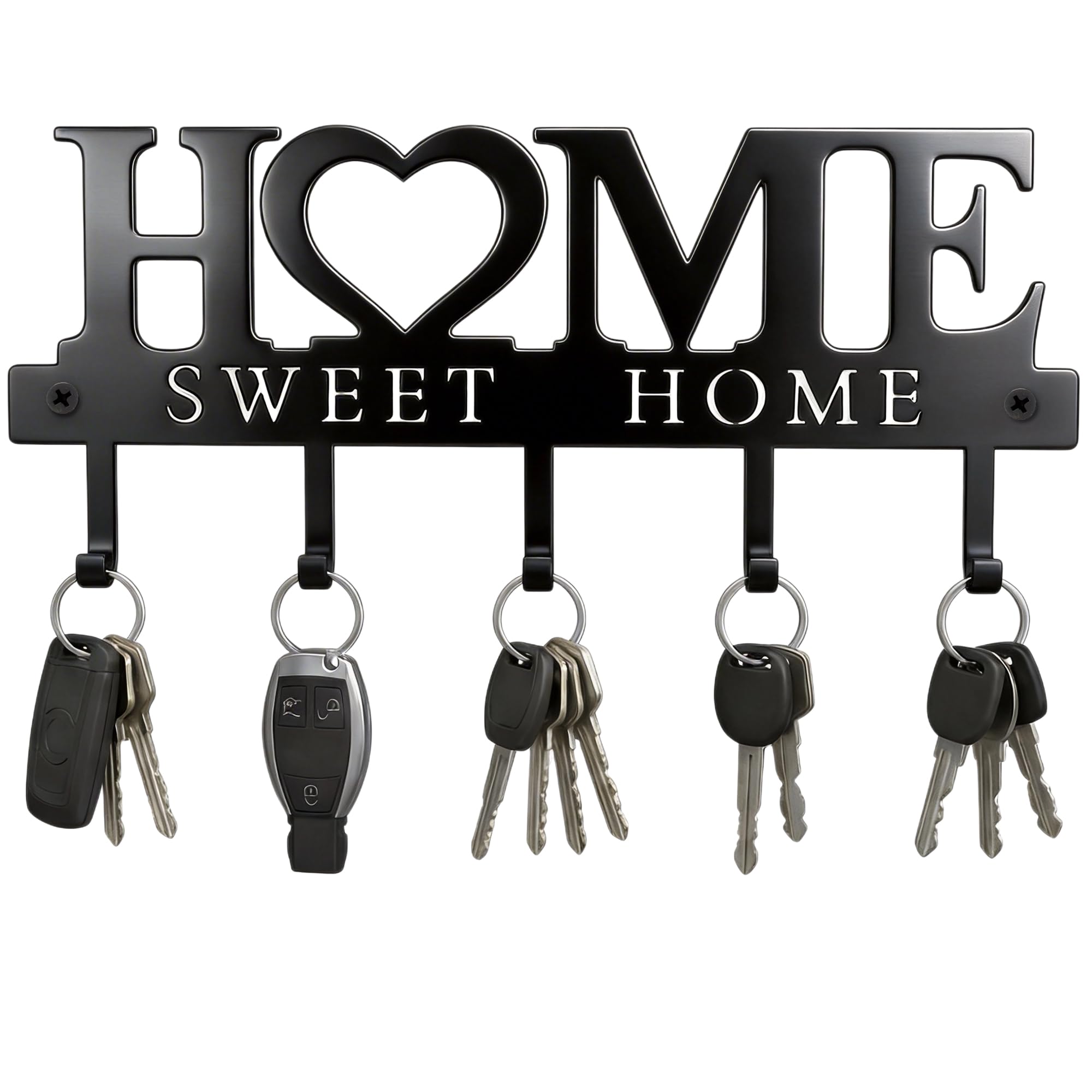 WIPHANY Wall Mounted Key Holder Organizer with 5 Hooks, Metal Key Rack for Wall Organization, Space-Saving Entryway Organizer for Keys, Coats and Dog Leashes, Home Decor, Black
