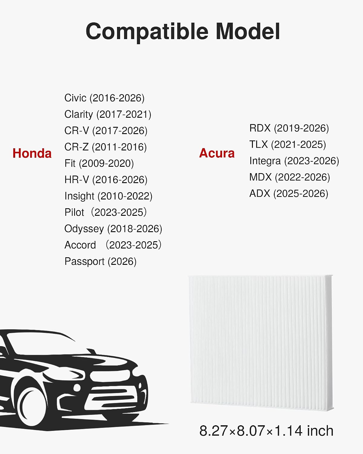 Puroma Cabin Air Filter Replacement for CP182, CF11182, Honda Civic, Clarity, CR-V, CR-Z, HR-V, Fit, Insight, Odyssey, Acura MDX, RDX, TLX, INTEGRA
