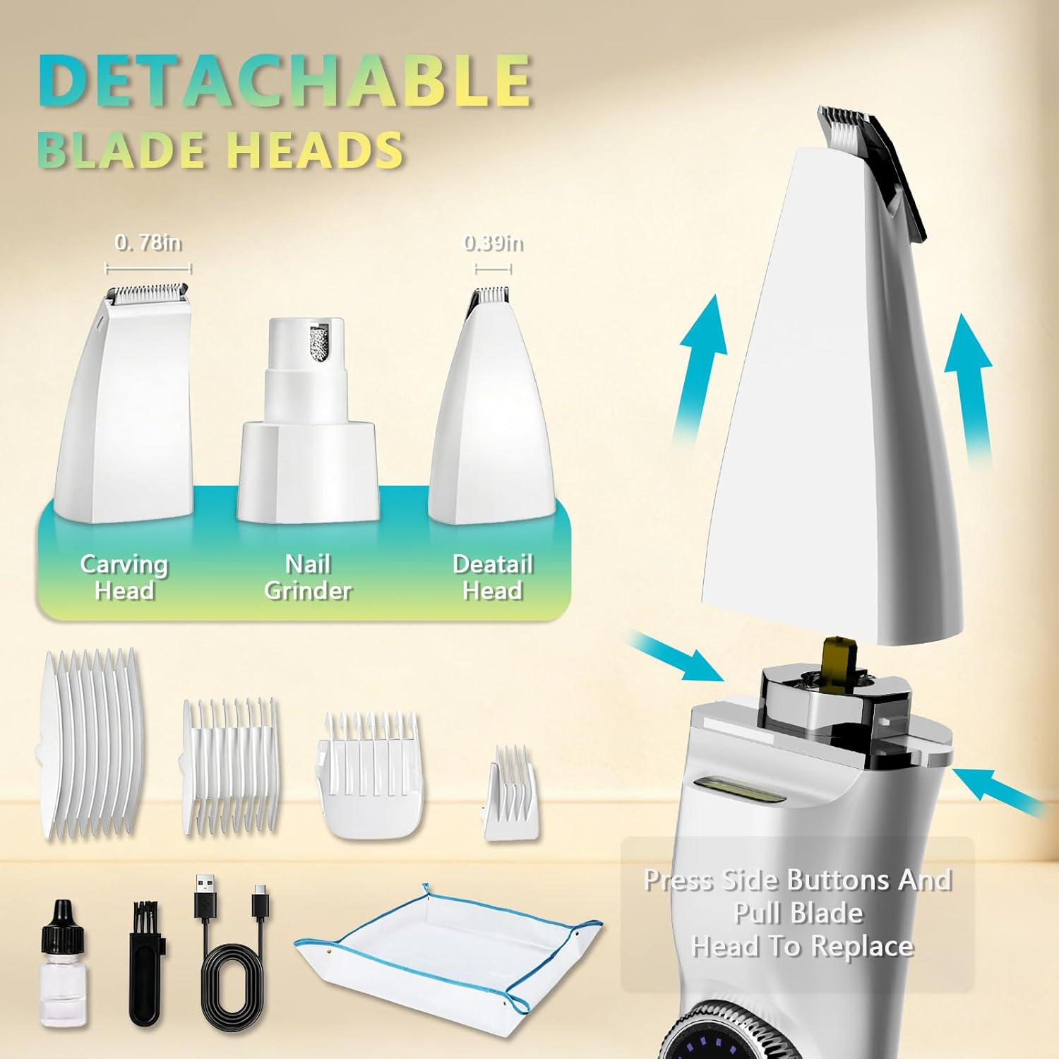 5-in-1 Dog Grooming Kit, Dog Paw Trimmer with LED Display & Light 11-Speed Rotary Knob, Low Noise Wireless Pet Clippers, Includes Easy-Clean Silicone Pad for Trimming Paw Eye Ear Facial Hair
