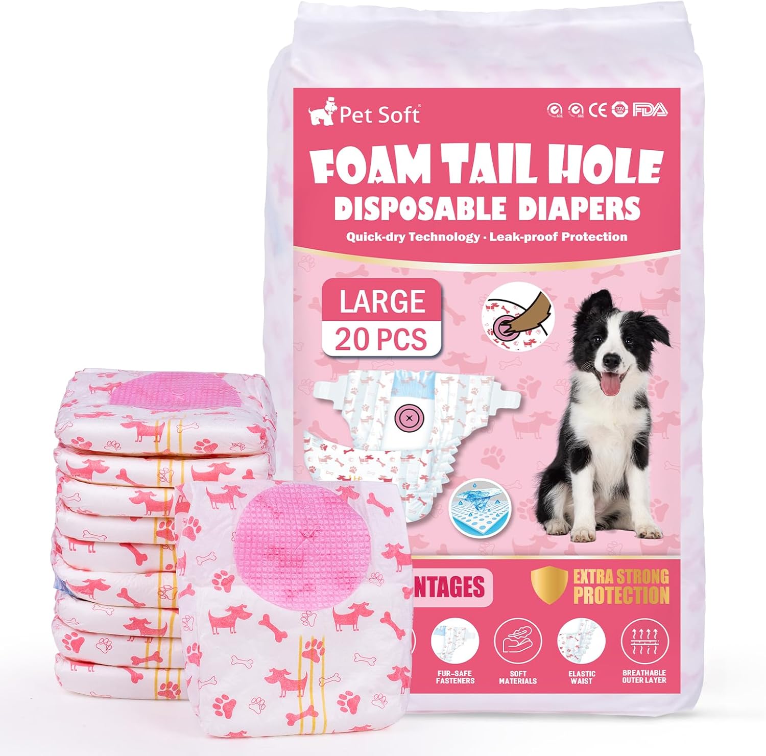 Pet Soft Dog Nappies Female, 20 Count Disposable Dog Pants Female Large