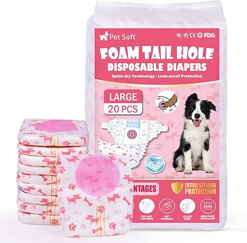 Miniatura 1 de Pet Soft Pañales desechables para perras, pañales para perras con agujero de cola de espuma ajustable, ultra protección, pañales para cachorros y
