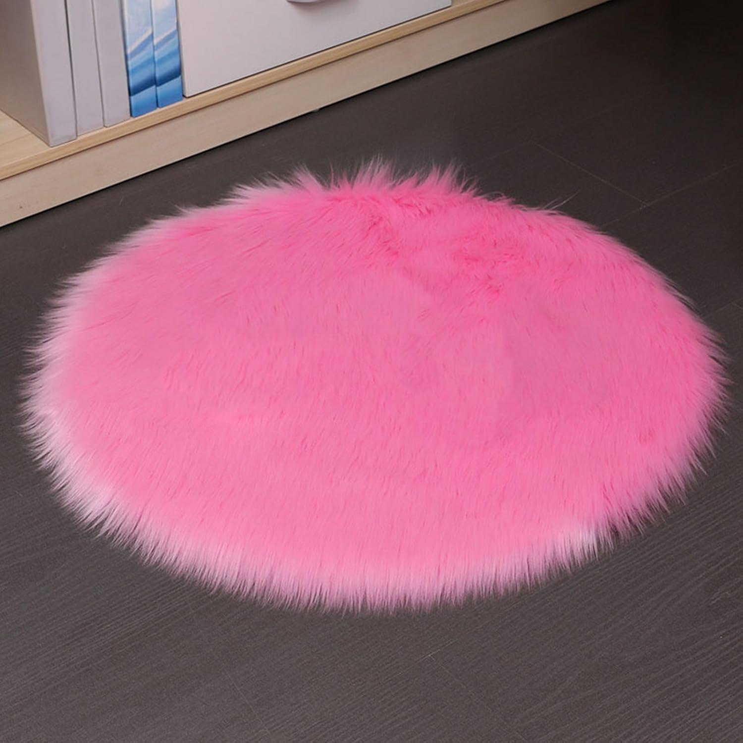 Round Soft Plush Shaggy Area Rug 2.6' x 2.6' Non-Slip High Pile Furry Carpet Machine Washable Thick Rug for Bedroom Living Room, Pink