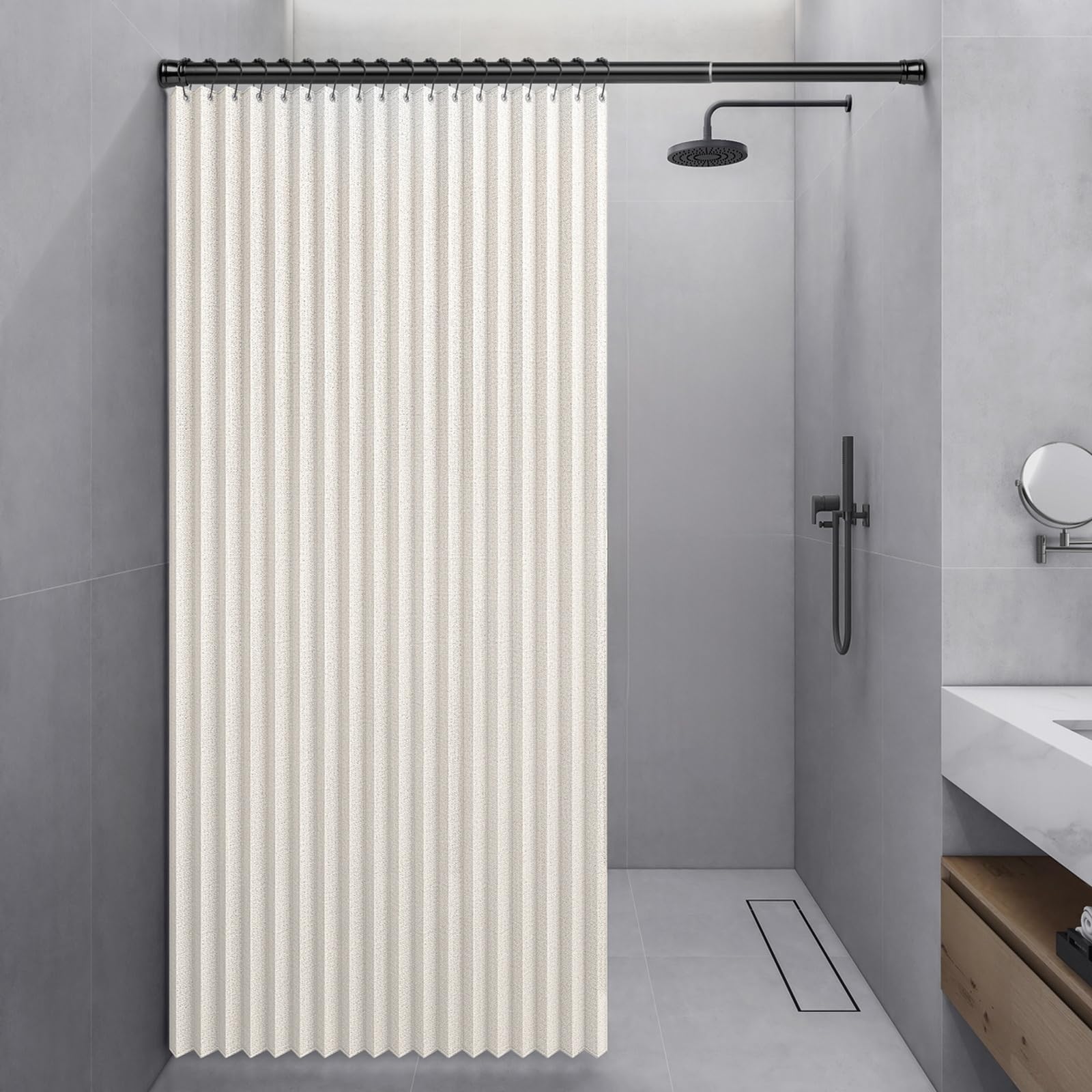 Waterproof linen shower curtain, magnetic design, washable and foldable, easy to care for-White-W100cm-H200cm