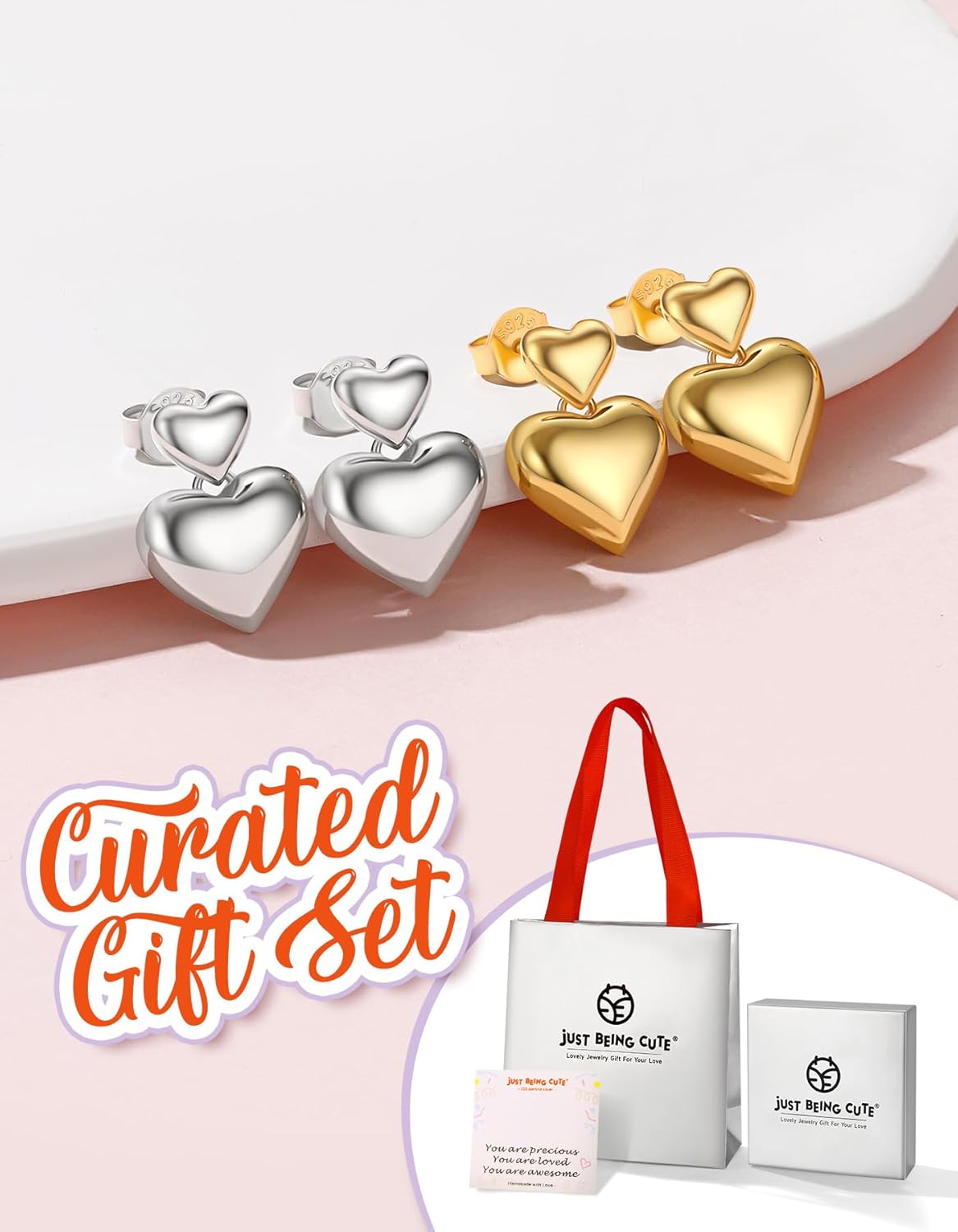 14K Gold Heart Earrings for Women|Double Heart Studs 925 Solid Sterling Silver Hypoallergenic Chunky Vintage Earrings 14K Gold Plated Jewelry for Daily Anniversary Birthday Gifts for Her Wife Girlfriend - Image 6