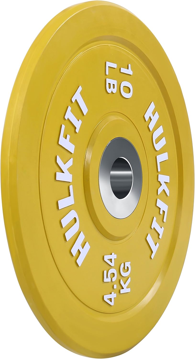 HulkFit Olympic 2-Inch Rubber Bumper Plate with Stainless Steel Insert, Yellow : Sports & Outdoors