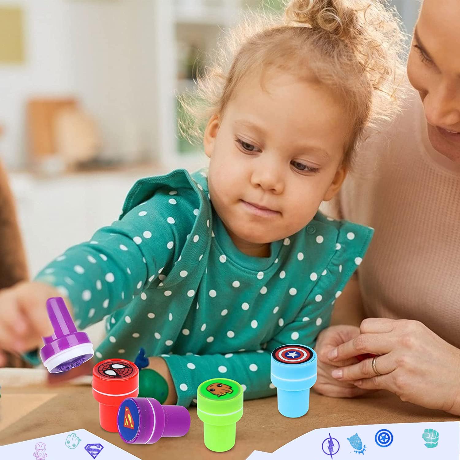 24 Tampons Super-héros Auto-encreurs Pour Enfants - Idéal Anniversaire, Cadeaux Et Activités Créatives