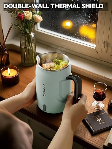 Miniatura 8 de balbali Hervidor eléctrico pequeño de 20 onzas para agua hirviendo, mini hervidor eléctrico de mango plegable para té, hervidor portátil de bajo