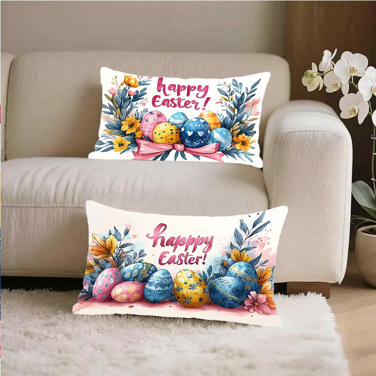 Federe Cuscino 60x80 Set di 2, Beige Federe Cuscini Divano Velluto Morbido, Rettangolari Copricuscini 60x80cm Con Cerniera Invisibile, Copricuscino per Soggiorno Camera Casa Decorazioni, Pasqua V-6623