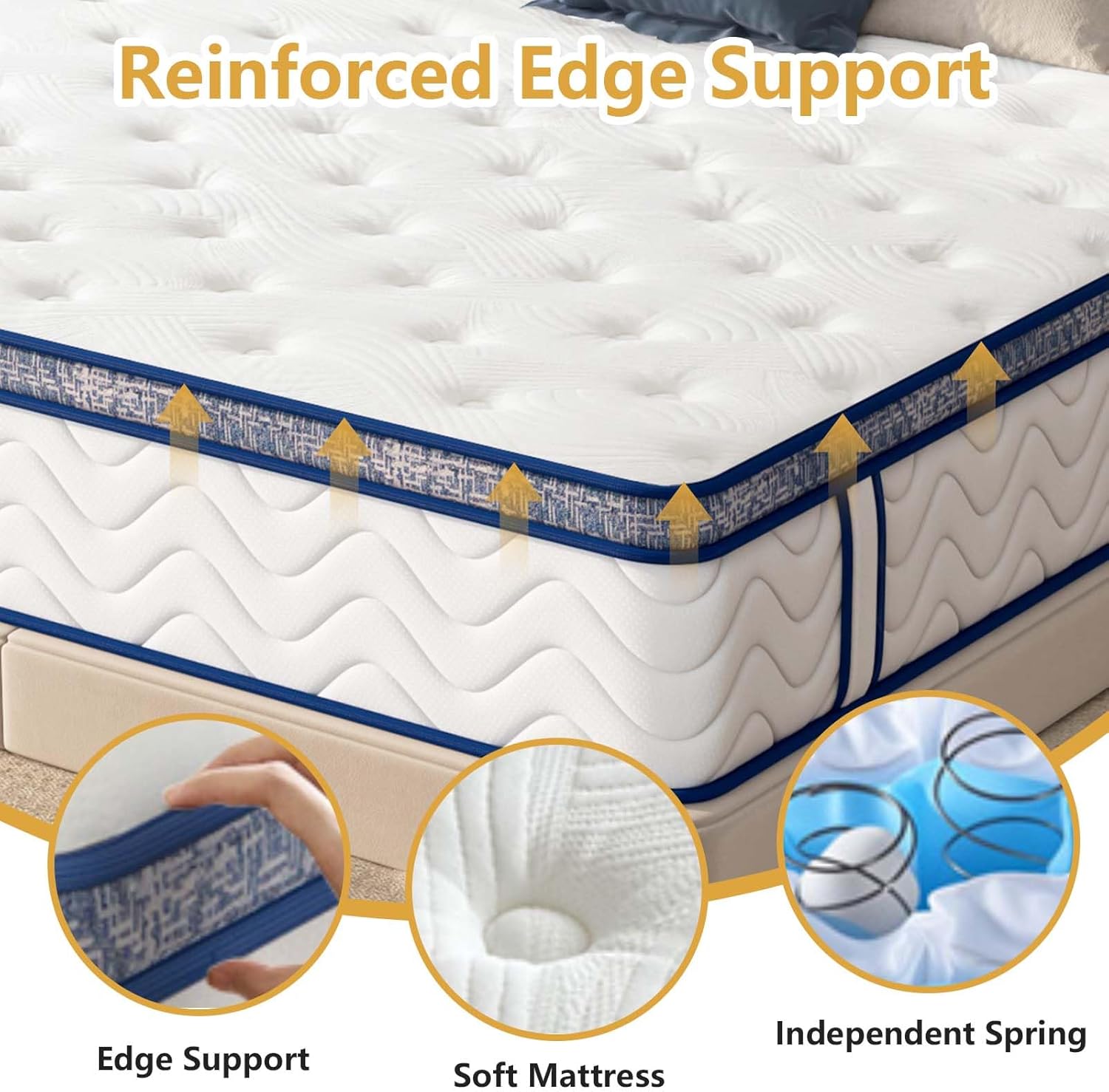 Hybrid Mattress King Size Memory Foam Mattress, 12 Inch Hybrid Mattress King with Memory Foam & Pocket Springs, Cooling Comfort, Fiberglass-Free (12 Inch, King)