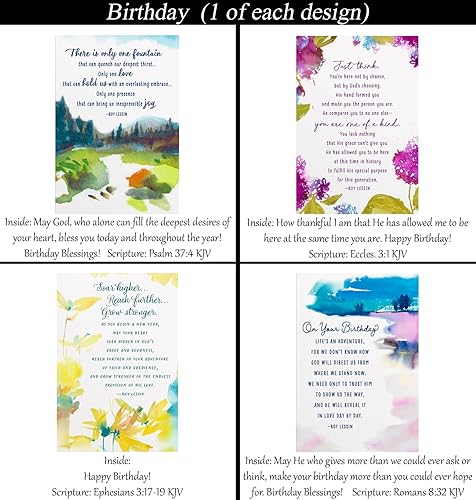Miniatura 3 de Tarjetas de cumpleaños, sin diseños repetidos, 32 tarjetas y diseños, surtido de tarjetas de felicitación cristianas/religiosas #1 ~ Escritura en