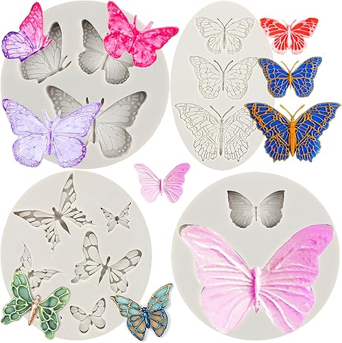 Sijiangmold Moldes de silicona de mariposa para decoración de pasteles, pasta de goma de arcilla polimérica, juego de 4