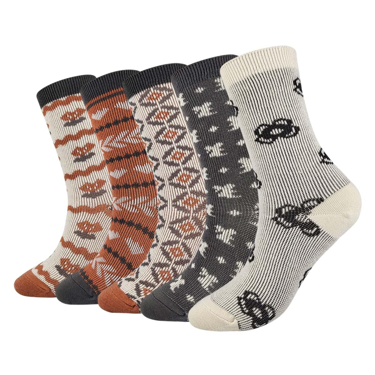 Women's Cotton Blend Knit Crew Socks, Soft Everyday Nordic Style Set – Colorful Patterns, Made in Korea
